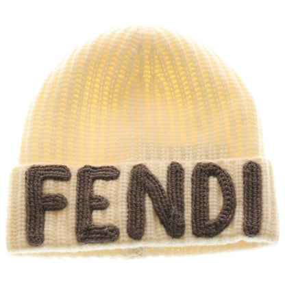 Fendi Front Logo Knit Cap Ivory