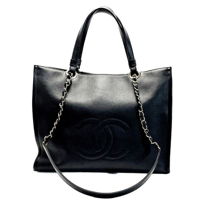 Chanel Black Chain Tote Bag Calfskin Gold Hardware