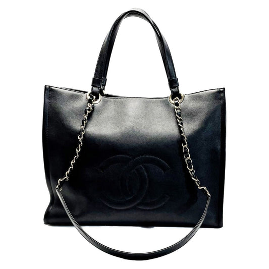 Chanel Black Chain Tote Bag Calfskin Gold Hardware