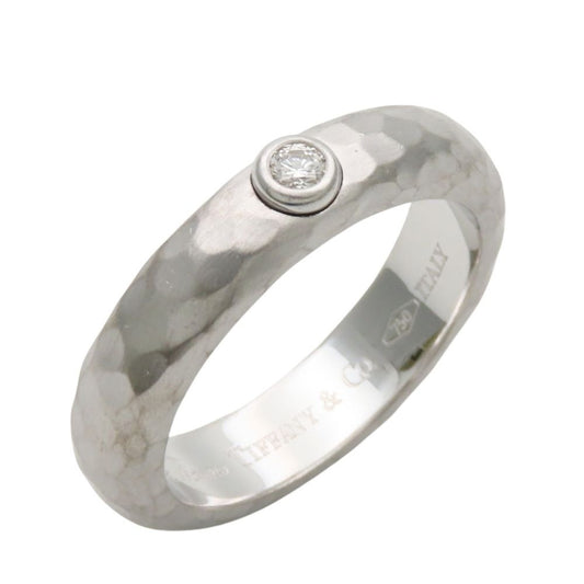 Tiffany & Co Ring Hammered 18K White Gold Diamond Silver