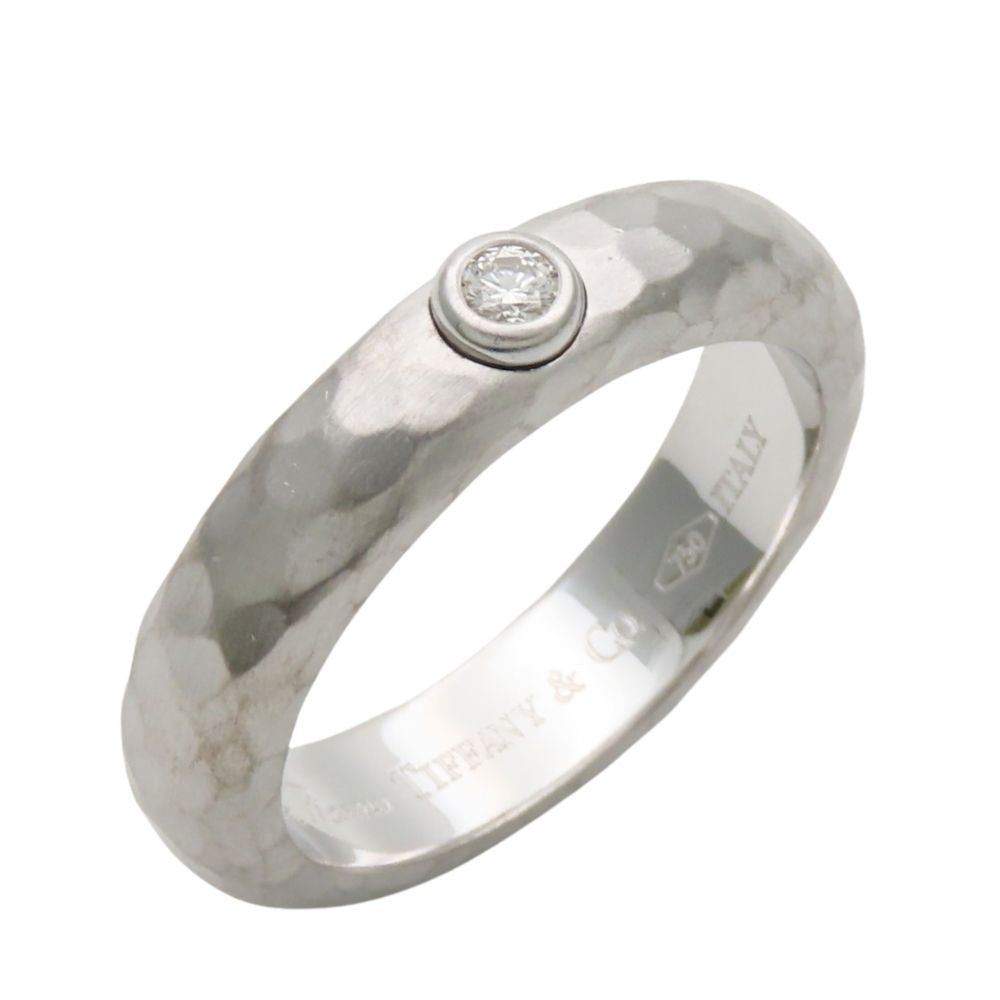 Tiffany & Co Ring Hammered 18K White Gold Diamond Silver