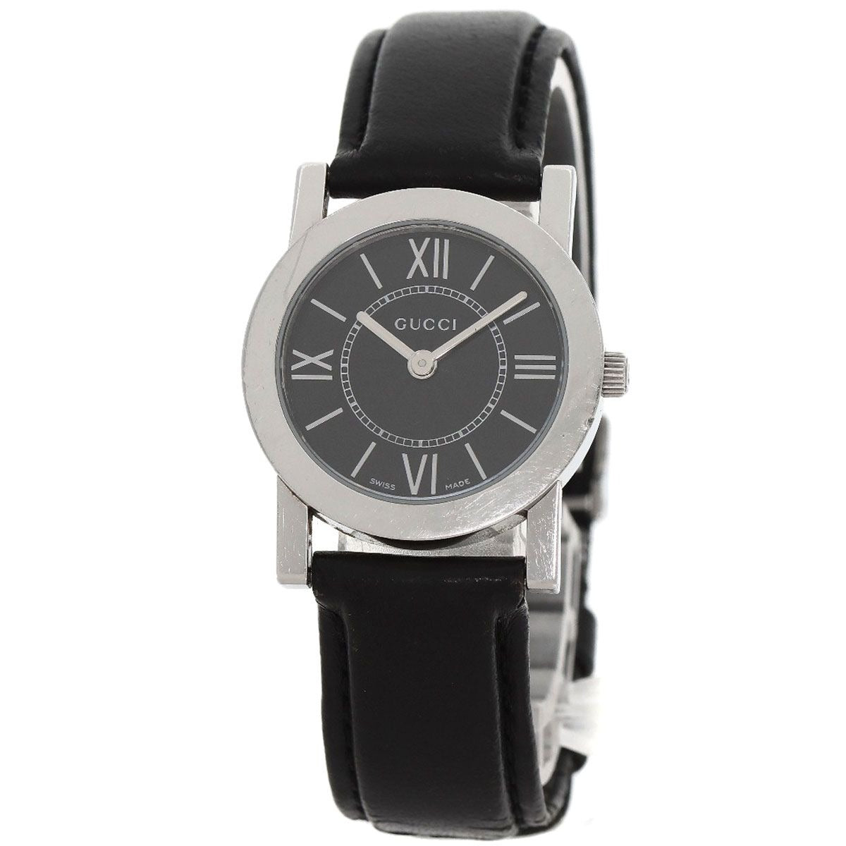 Gucci Round Face Watch SS Leather