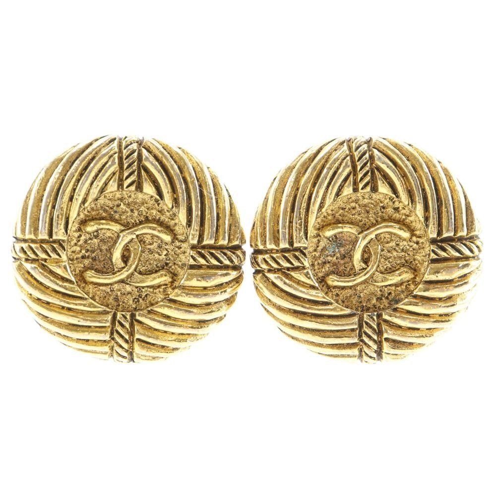 Chanel CC Logo Vintage Gold Plated Earrings