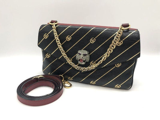 Gucci GG Cat Double Face 2way Chain Shoulder Bag 524822 Leather Black and Red