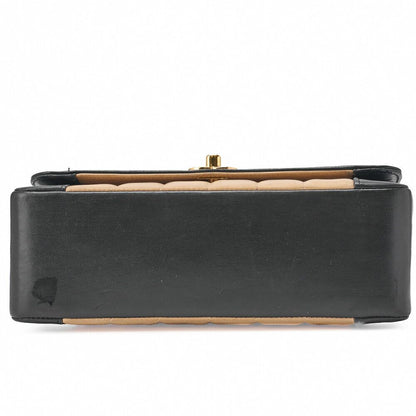 Chanel Shoulder Bag Mademoiselle Lambskin Beige And Black Gold Hardware Full