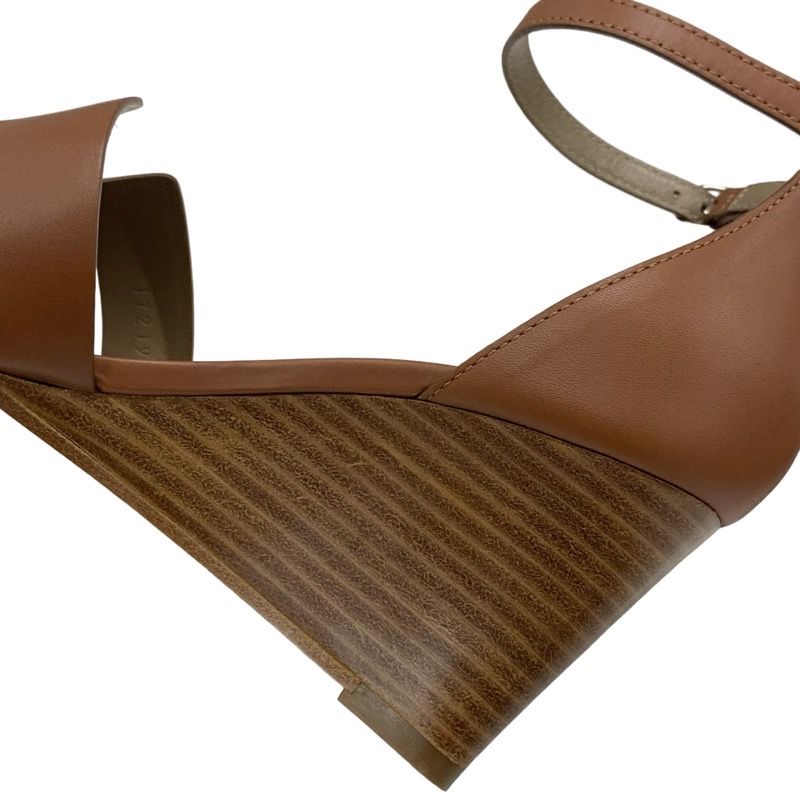 Hermes Legend Sandals Shoes Leather Brown Unused Wedge Sole Ankle Strap