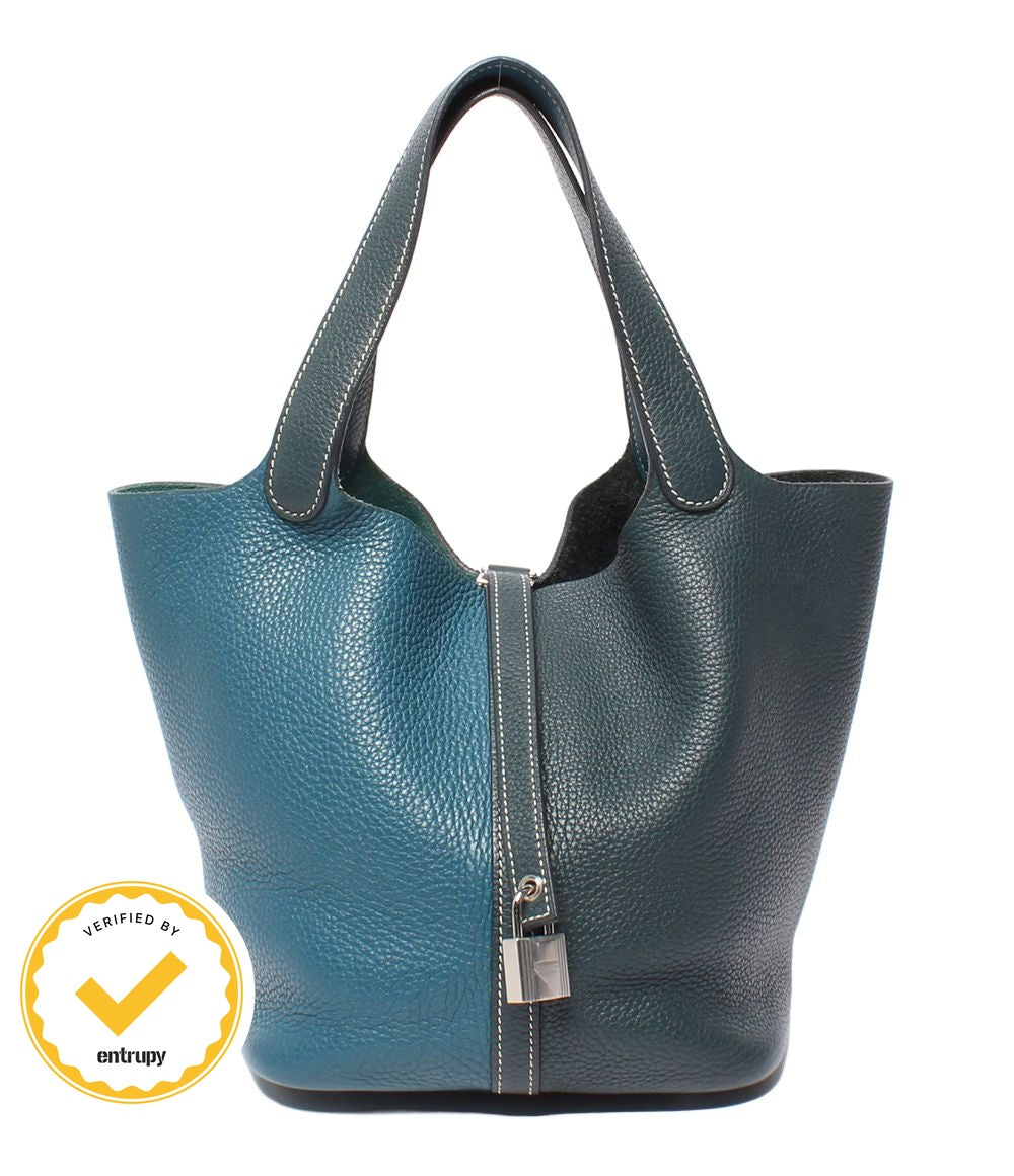 Hermes Handbag Silver Taurillon Clemence Picotin Lock Kazak 18 PM