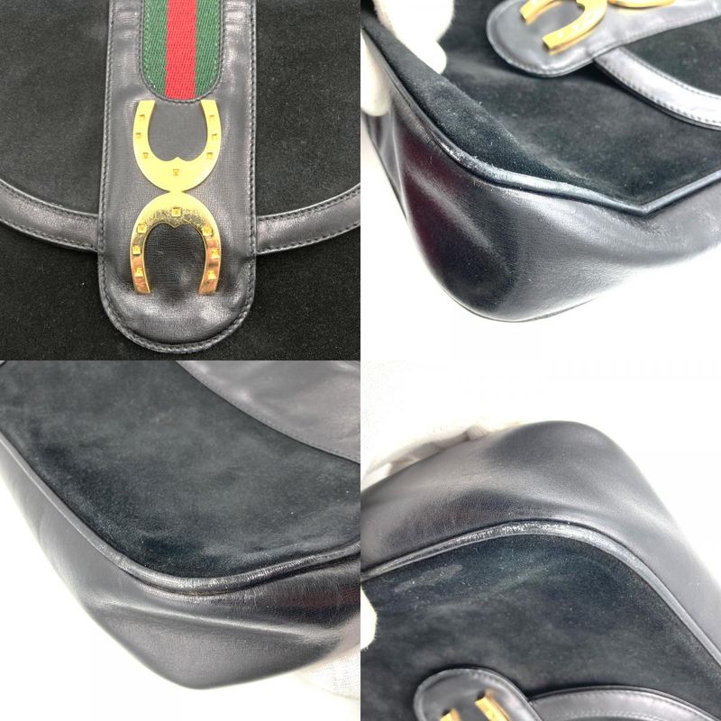 Old Gucci Shoulder Bag Horseshoe Vintage Black Suede/leather Ladies Fashion