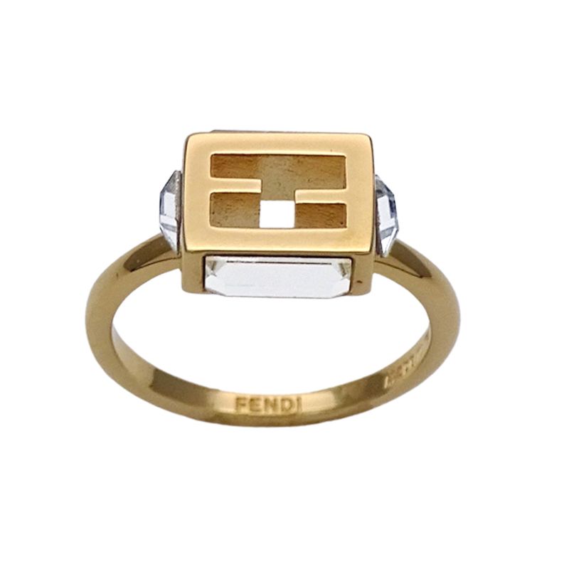 Fendi Ring Women's Brand Baguette Ring Metal Gold 8ah813 W2Y S Crystal Bijoux