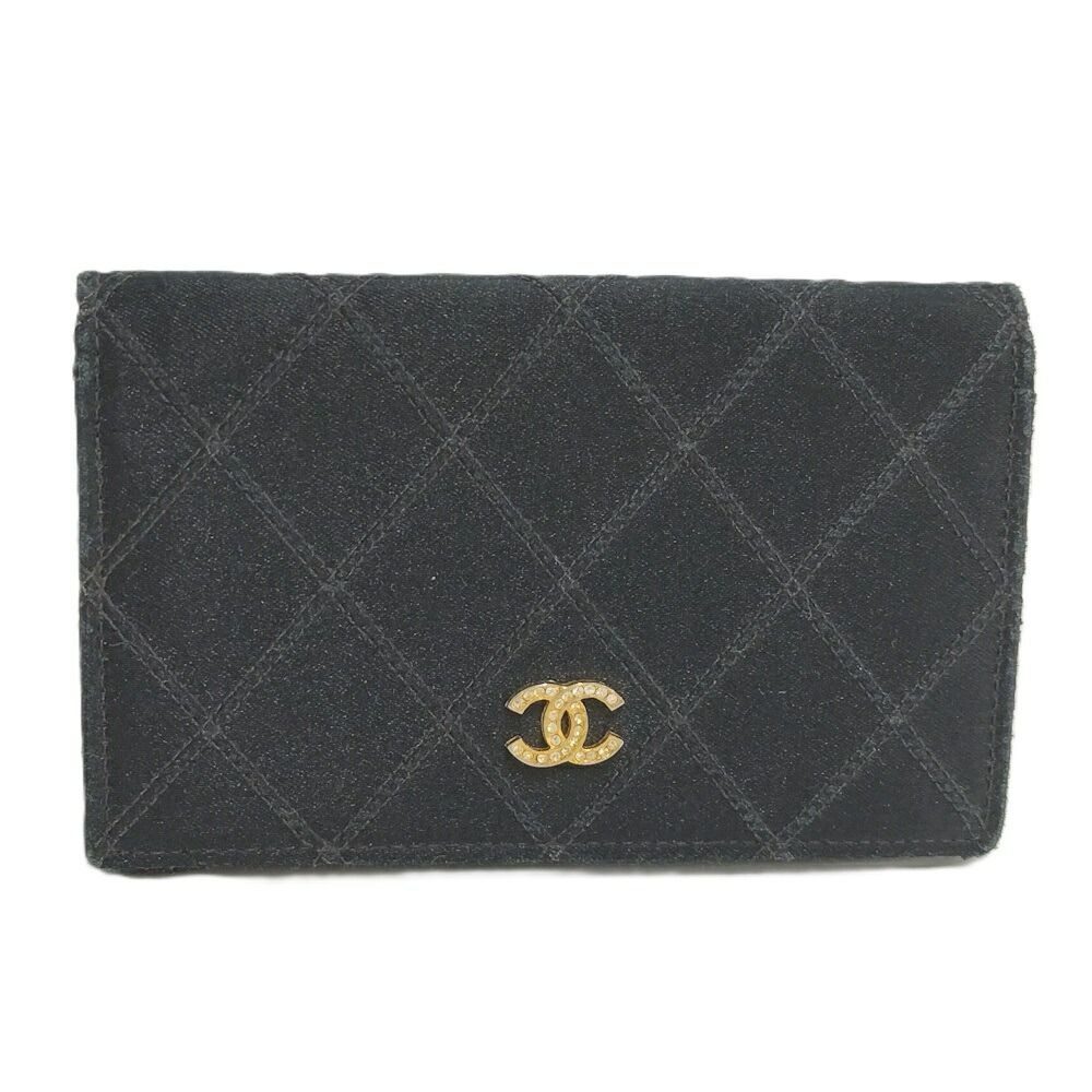 Chanel Coin Case Card Bicolor Satin Leather Black