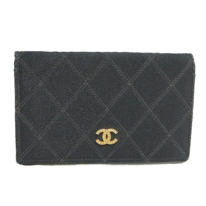 Chanel Coin Case Card Bicolor Satin Leather Black