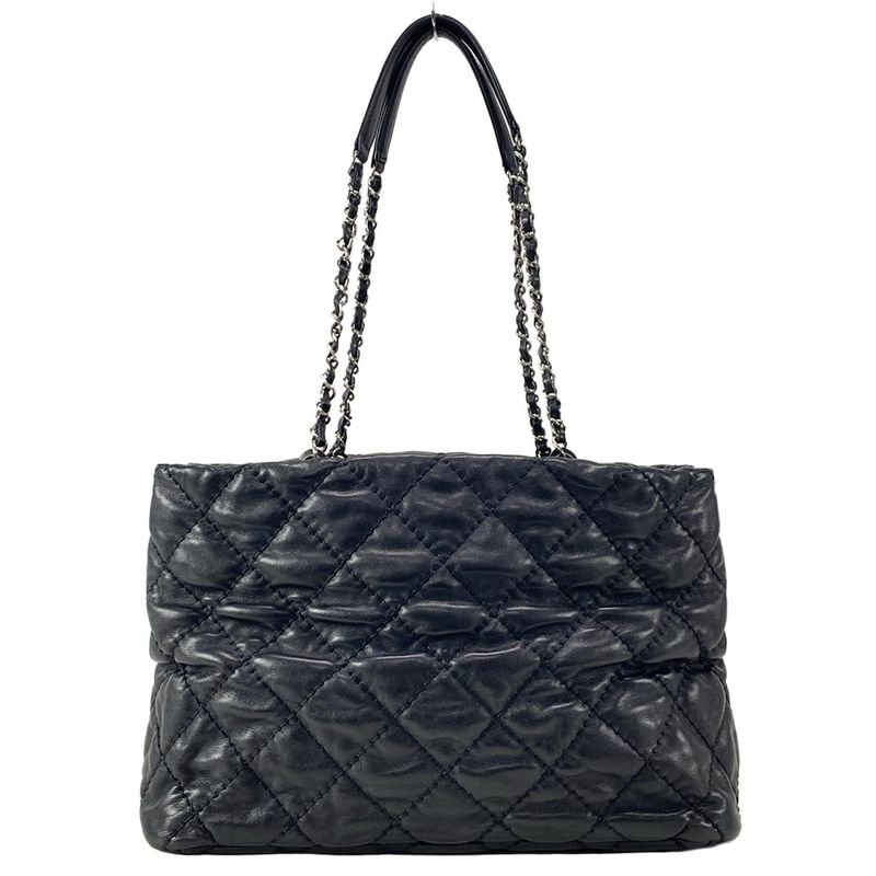 Chanel Tote Bag Wild Stitch Black Chain Shoulder/silver Hardware Leather