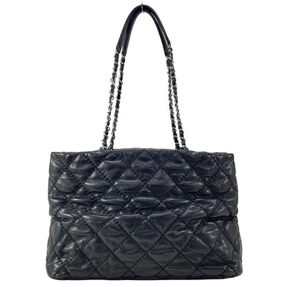 Chanel Tote Bag Wild Stitch Black Chain Shoulder/silver Hardware Leather