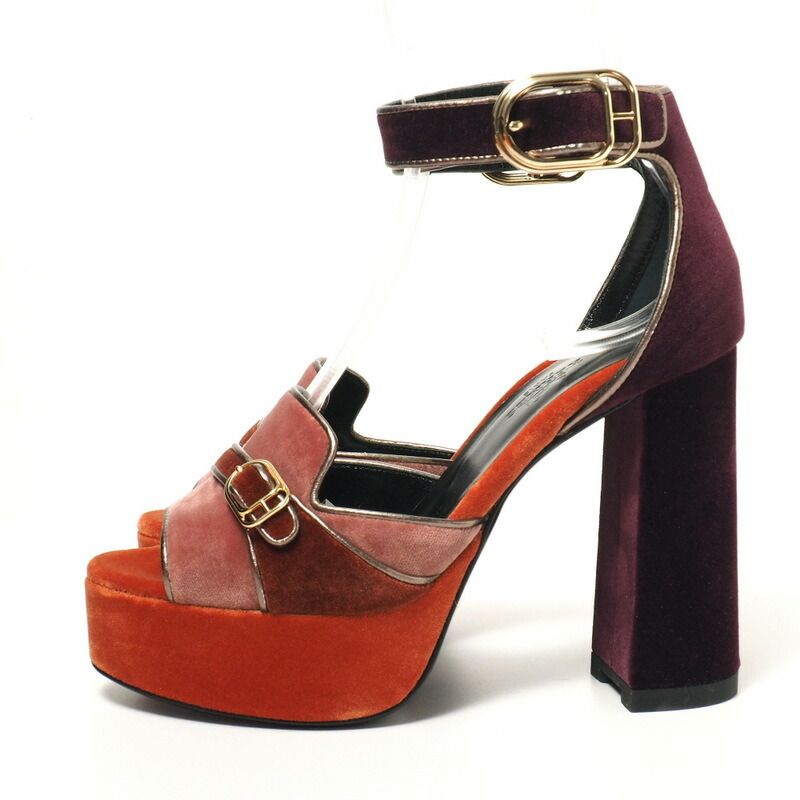 Hermes Sandals Size 35.5 Ankle Strap Sandals Shoes Velour Chunky