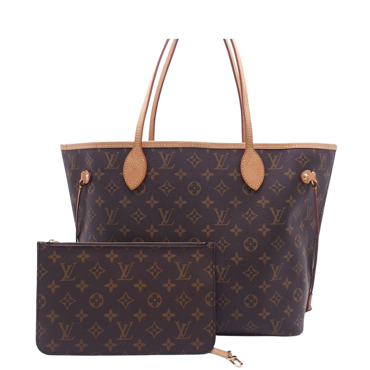 Louis Vuitton Neverfull MM Brown Rose Beige Monogram Canvas Tote Bag