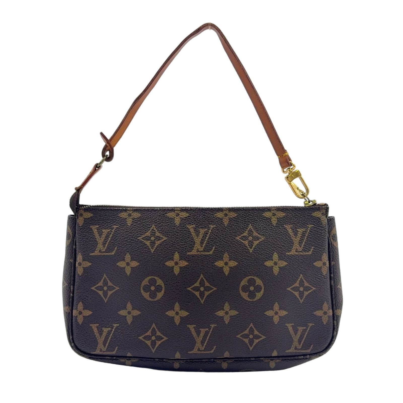 Louis Vuitton Pochette Monogram Leather Brown Handbag Gold
