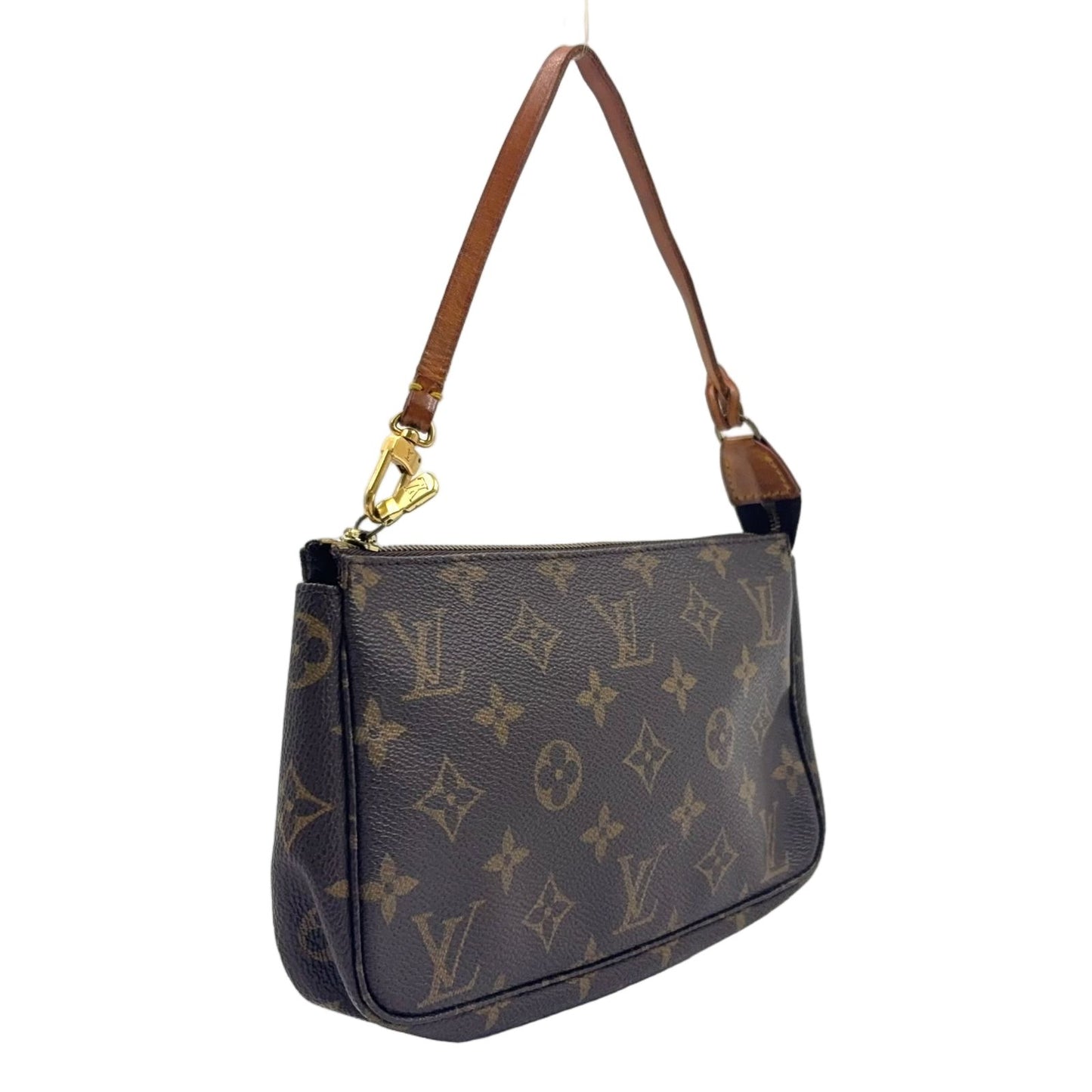 Louis Vuitton Pochette Monogram Leather Brown Handbag Gold — view 2