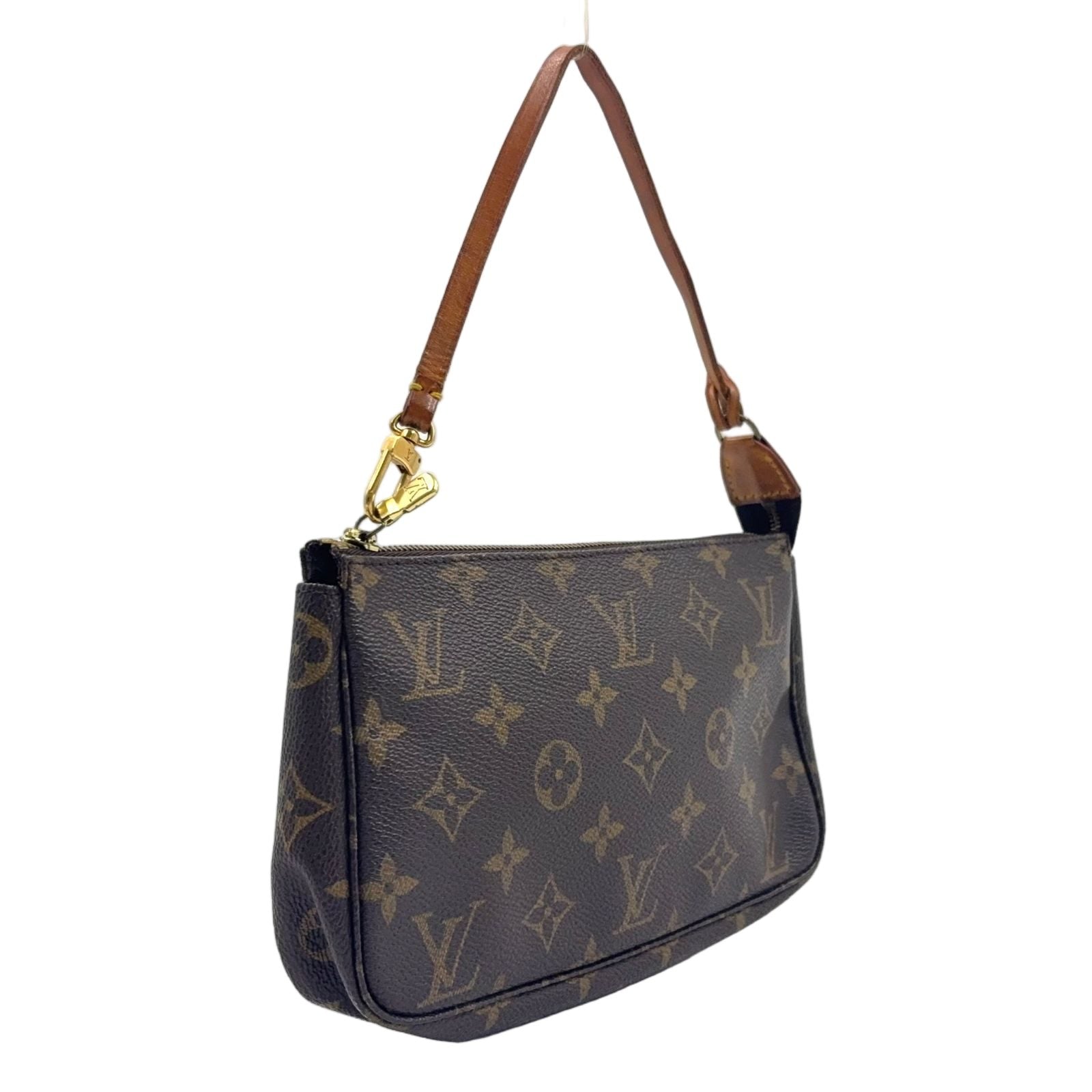 Louis Vuitton Pochette Monogram Leather Brown Handbag Gold — view 2
