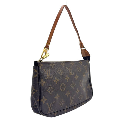 Louis Vuitton Pochette Monogram Leather Brown Handbag Gold — view 2