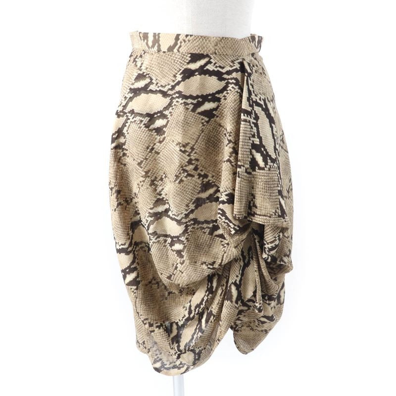 Celine 22 AW 2 S 100% Silk Python Print Knee-length Draped Skirt Brown 34