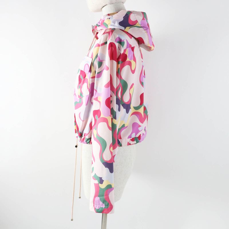 CHANEL 21AW P70173 100% Silk Logo Print Hooded Zip-up Jacket/blouson Multi 34