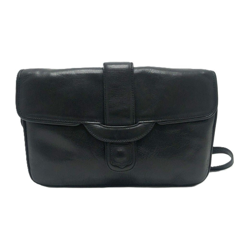 Celine Shoulder Bag Logo Leather Black