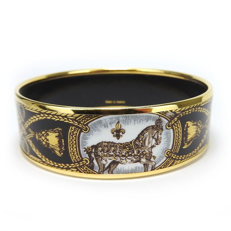 Hermes Bracelet Emile GM Metal Cloisonne Multicolor Gold Black Horse Jewelry