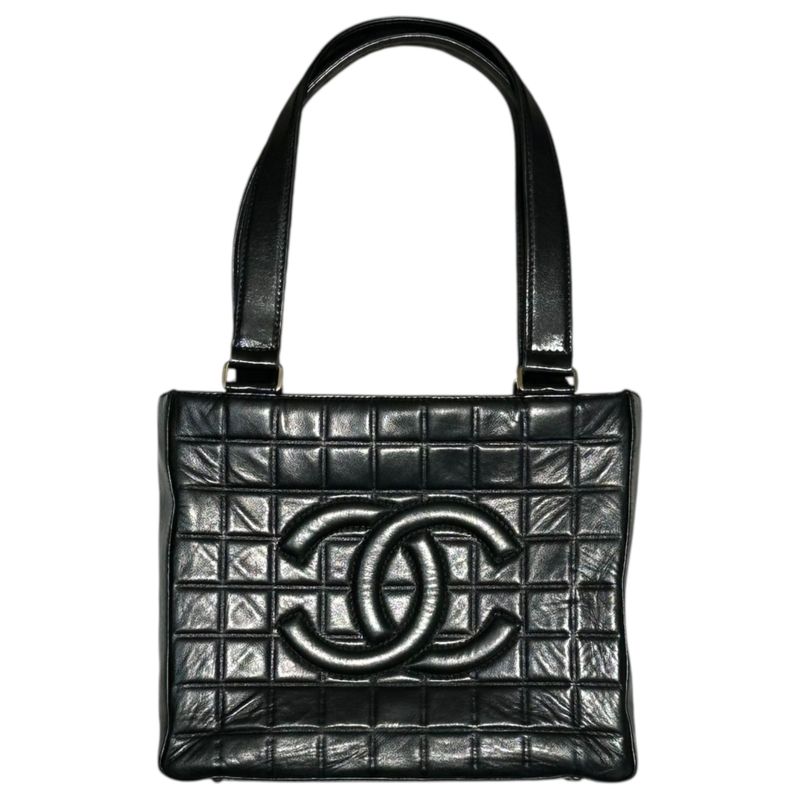 Chanel 02's Vintage Chocolate Bar Stitch Lamb Leather Hand Tote Bag Vintage