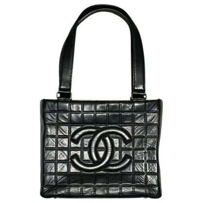 Chanel 02's Vintage Chocolate Bar Stitch Lamb Leather Hand Tote Bag Vintage