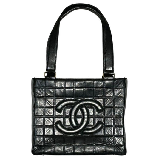 Chanel 02's Vintage Chocolate Bar Stitch Lamb Leather Hand Tote Bag Vintage