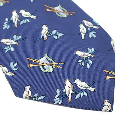 Hermes Necktie 9cm (3.54in) Silk Navy Sparrow Total Animal Pattern Bird