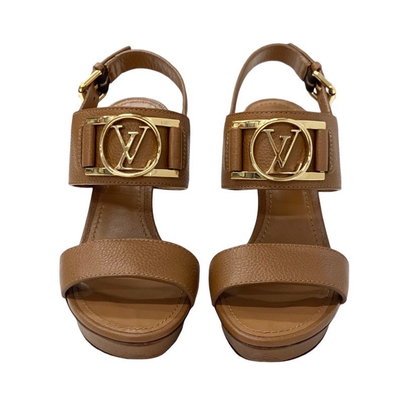 Louis Vuitton Lock It Line Sandals Shoes Leather Brown Gold Lvhardware Strap