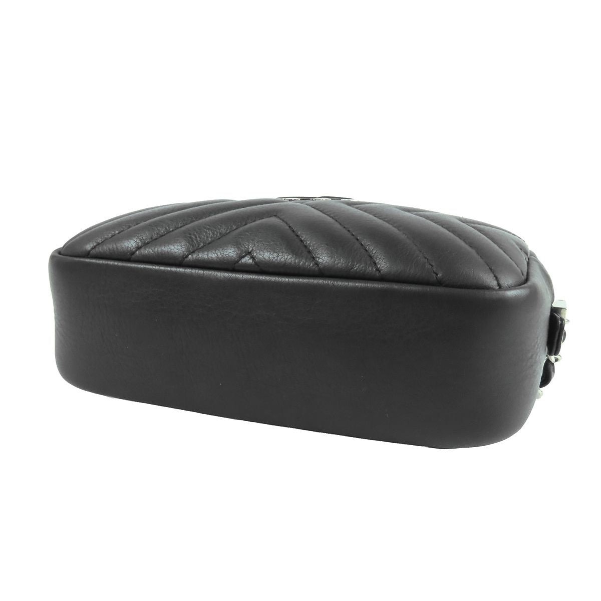Chanel Chain Shoulder Bag Black Silver Lambskin Chevron Stitch Fringe — view 3