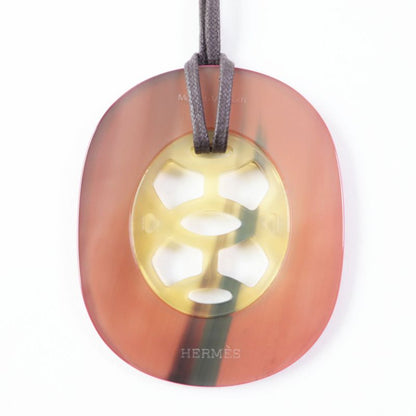Hermes Lift GM Buffalo Horn Lacquer Leather Necklace/pendant Pink With Box And