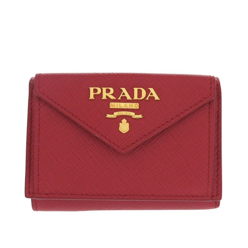 Prada 1 Mh021 Leather Saffiano Metal Red Trifold Wallet 1295