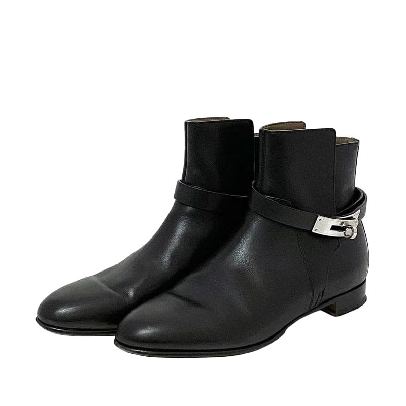 Hermes Short Boots Black Silver Hardware Kelly