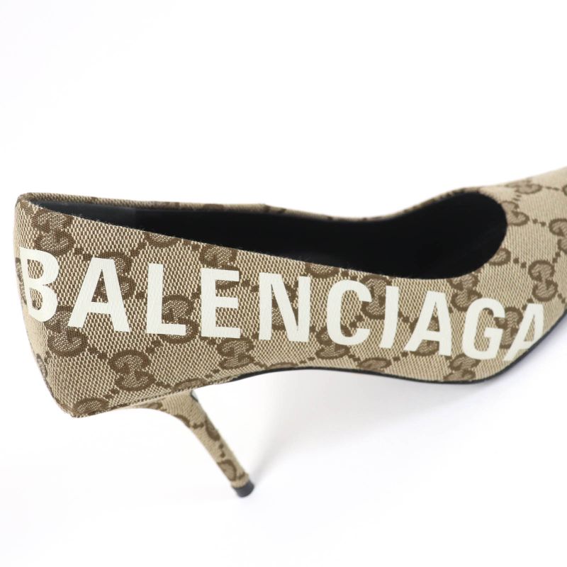 Gucci Balenciaga 676603 Pointed Toe GG Canvas Pumps Brownish 36 With Box And