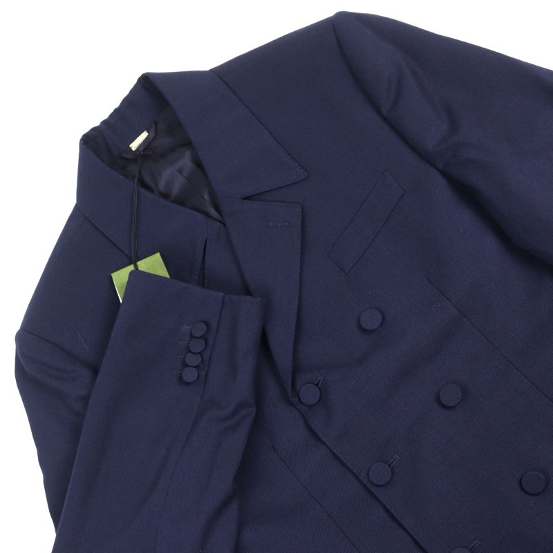 Gucci 23SS 736770 100% Wool Notched Lapel Walnut Double Breasted Jacket Navy 48