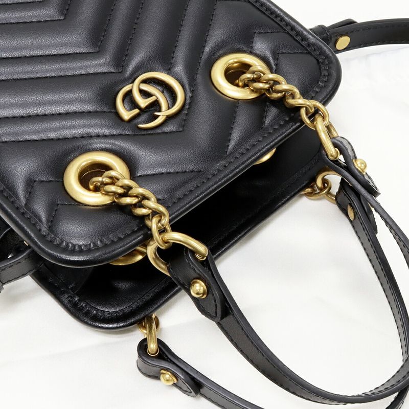 Gucci Handbag Shoulder Bag GG Marmont Quilted Calf Black 2WAY 696123