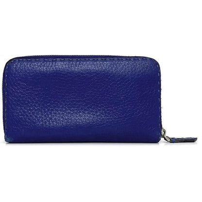 Fendi Round Zipper Long Wallet Blue Selleria Wallet Leather Preowned