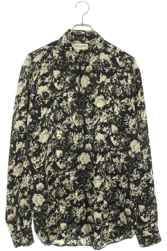 Saint Laurent Paris 20SS 646850 Y2e34 Total Flower Silk Long Sleeve Shirt Men 39