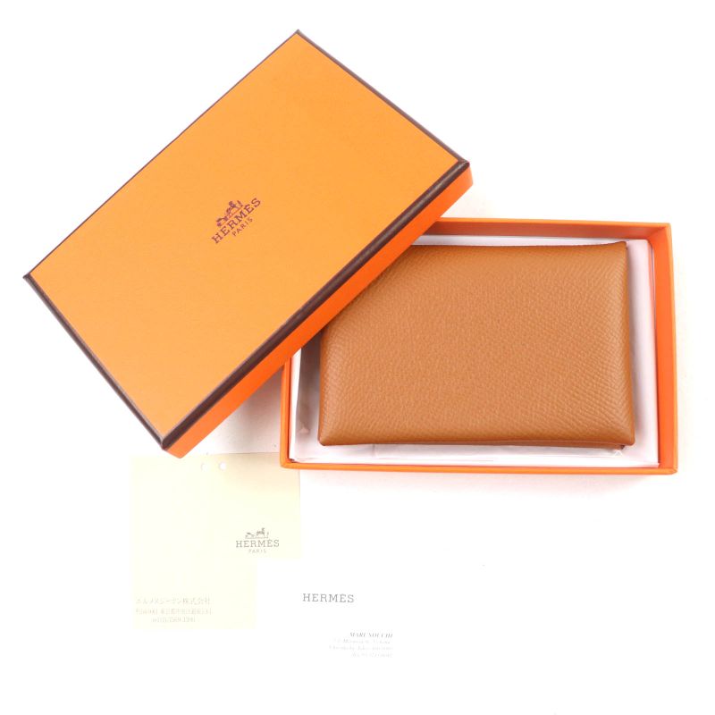 Hermes Calvi Gold Vaux Epson Silver Hardware Card Case Stamped B With Box Made