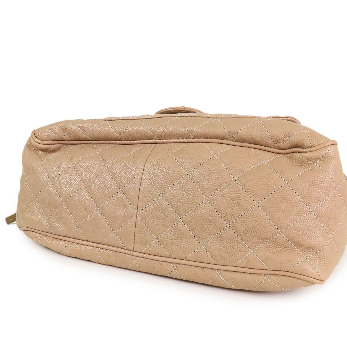 Chanel Chain Beige Silver Caviar Leather Quilted Stitching CC Logo Shoulder Bag — view 3