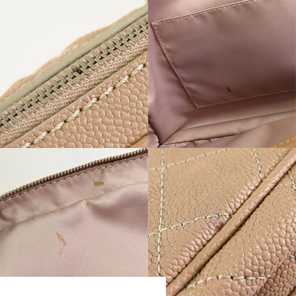 Chanel Chain Beige Silver Caviar Leather Quilted Stitching CC Logo Shoulder Bag — view 8