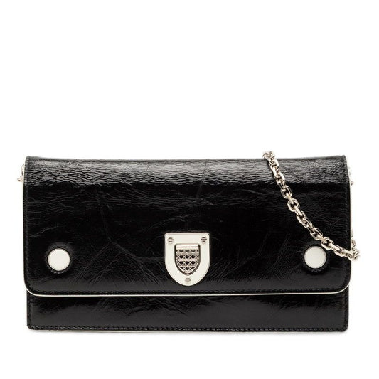 Diorama Chain Wallet Shoulder Bag Black White Leather Dior