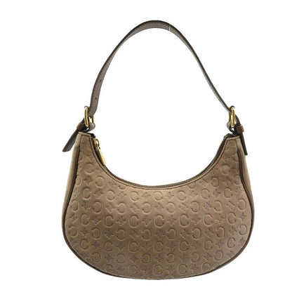 Celine Vintage Half Moon C Macadam Pattern Suede Gold Hardware Mocha Brown