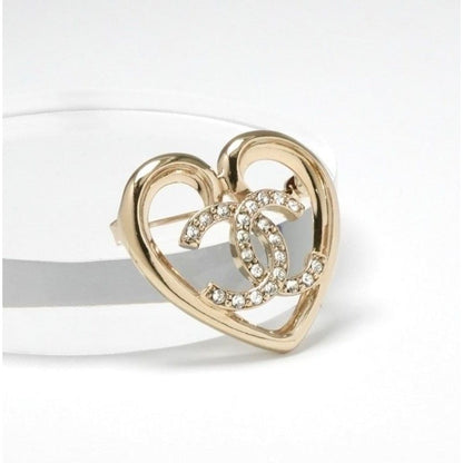Chanel Brooch Corsage Gold Heart Coco Mark Rhinestone