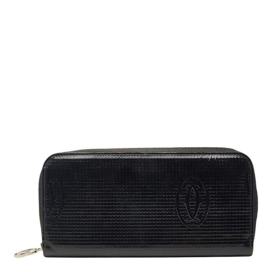 Cartier Happy Birthday Zip Around Wallet Black Patent Leather