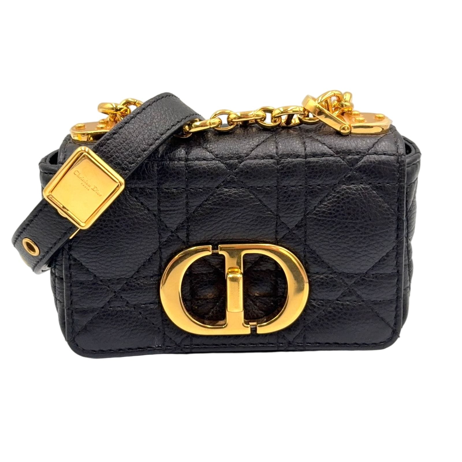 Dior Caro Micro Leather Black Shoulder Bag Gold