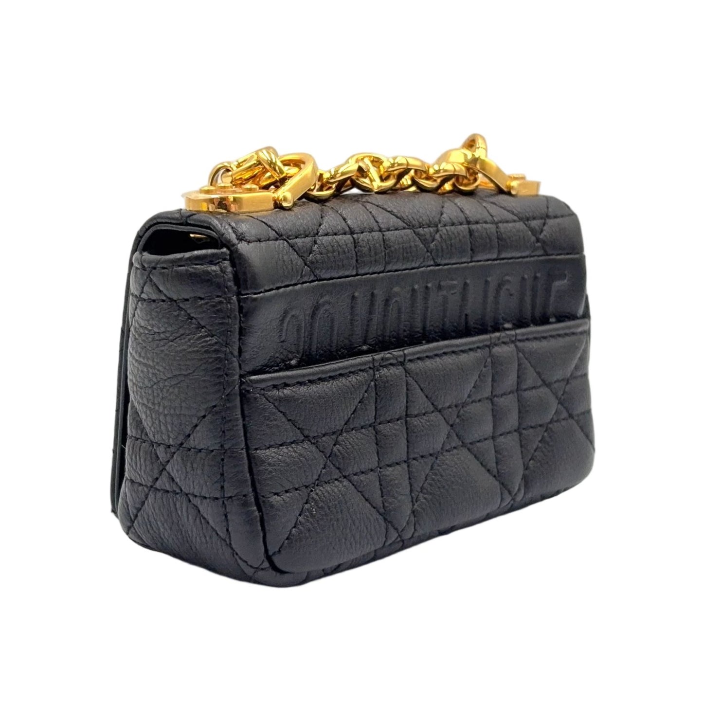Dior Caro Micro Leather Black Shoulder Bag Gold — view 2